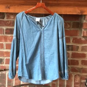 New V-neck boho thin denim embroidered top
